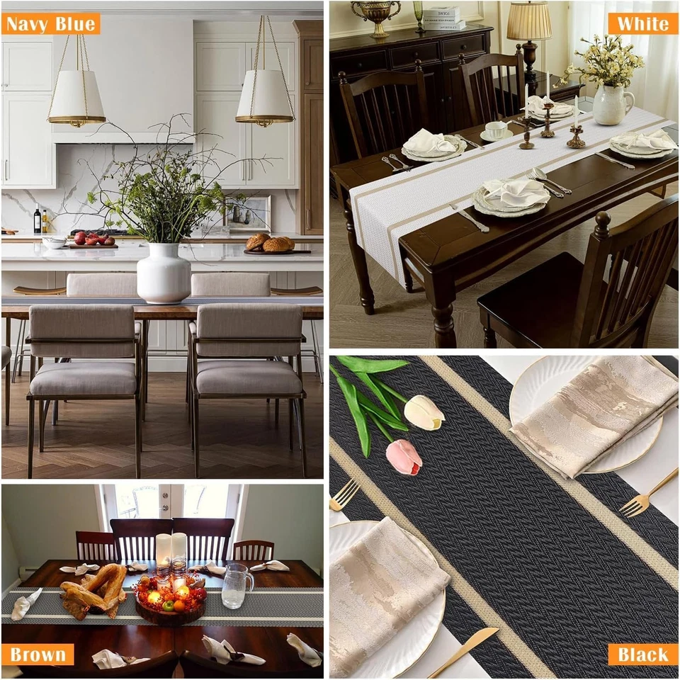 Woven Vinyl Table Runner Black Table Runner Woven with Golden Threads 90Inches - Image 4 of 4