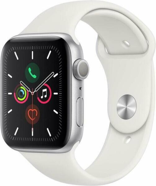 Apple Watch Series 5 40 mm Silver Aluminum White Sport Band Smart Watch - (MWRX2LL/A) for sale