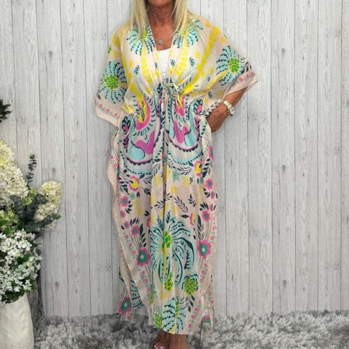Bommel Folksy Kaftan Blumenmuster Vintage Rosa