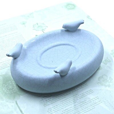 Adorable Light Blue Cannon Heritage Birds on Bird Bath Ceramic Soap Dish