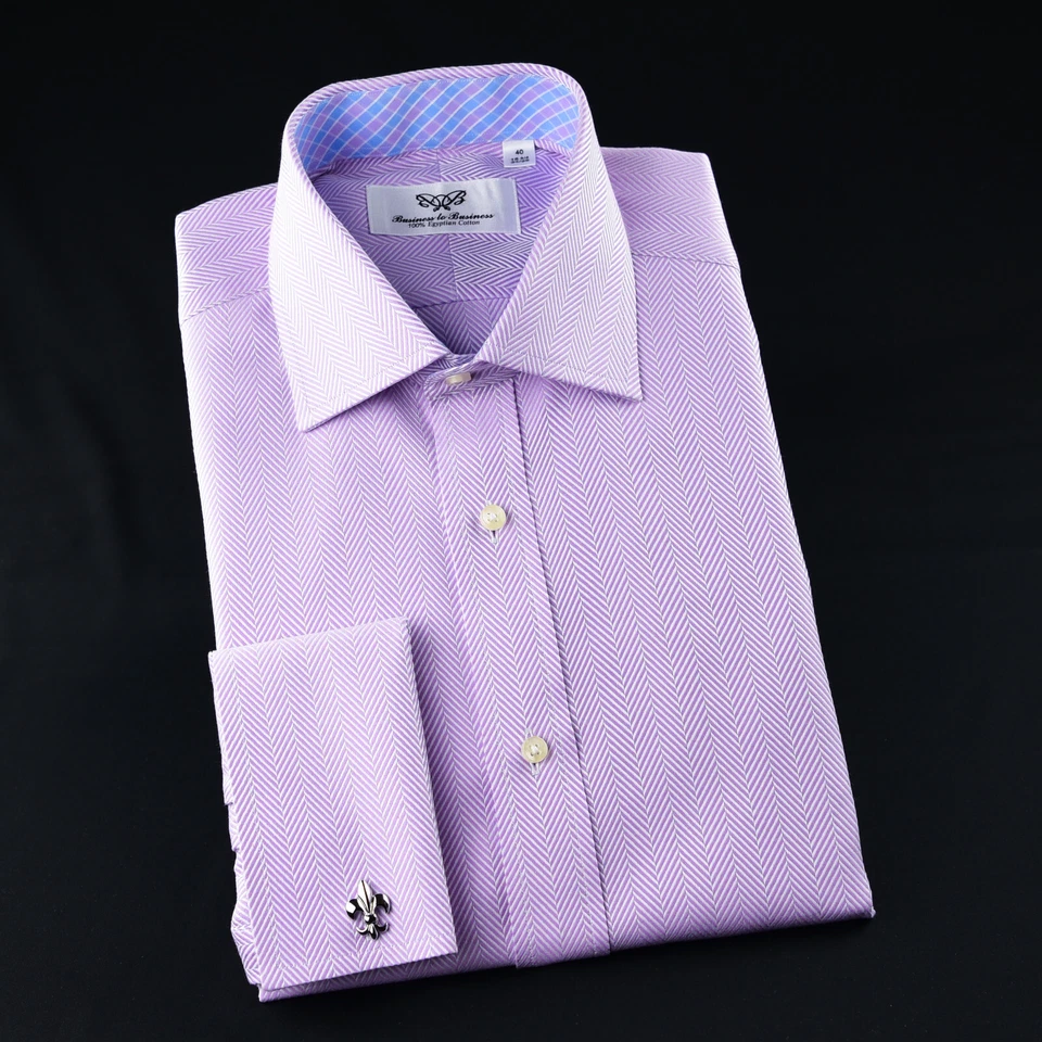 Сиреневая рубашка в елочку роскошь с карнавальной внутренней подкладкой Boss французские манжеты - Изображение 4 из 4