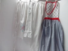 vtg 80s lot 4 half apron pinafore pocket lace ruffle blue stripe watermelon