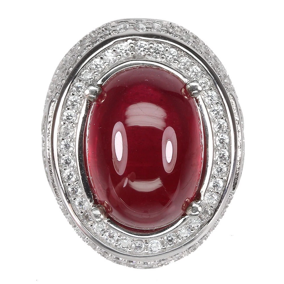 925 Sterling Silver Ring Oval Ruby 18x13mm Simulated Cz Gemstone jewelry Size 9 - Image 2 of 4