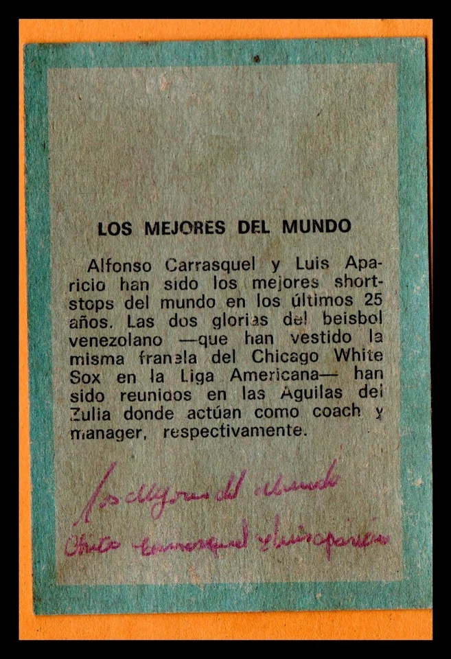 Venezuela Sport Grafico Ovenca 1970 Alfonso Carrasquel / Luis Aparicio #188 - Image 2 of 2