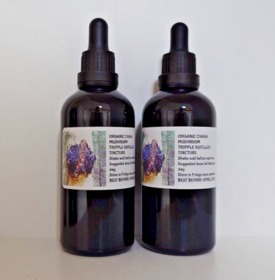 Natürlicher Bio Chaga Pilz, dreifach destillierte Tinktur. Sibirisch. Große 100ml.