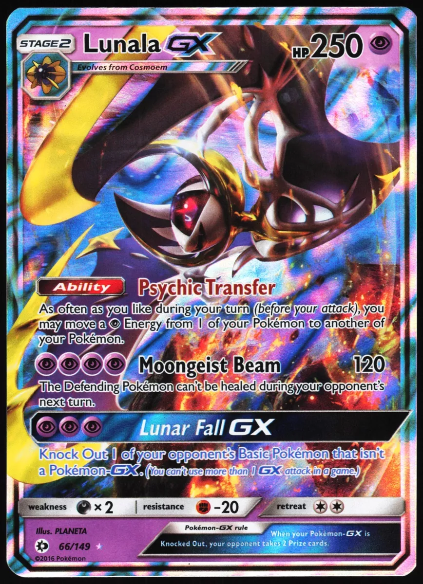 Lunala GX Near Mint Holo Rare Sun and Moon Base Set #66/149