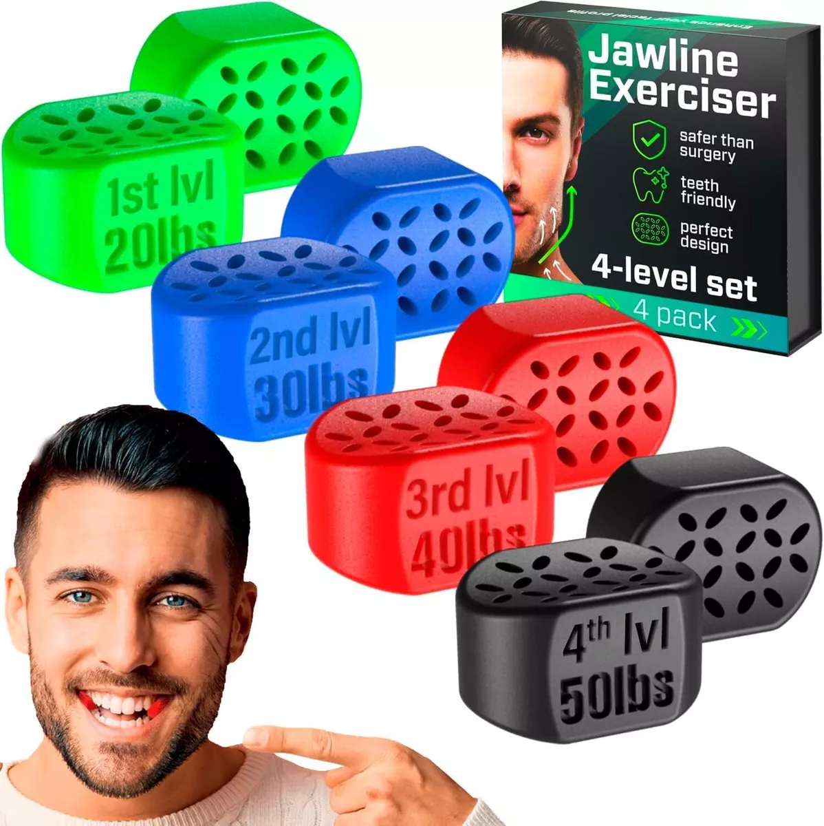 Jawline Exerciser for Men & Women - 8 pcs Powerful Jaw Trainer - 4  Resistance