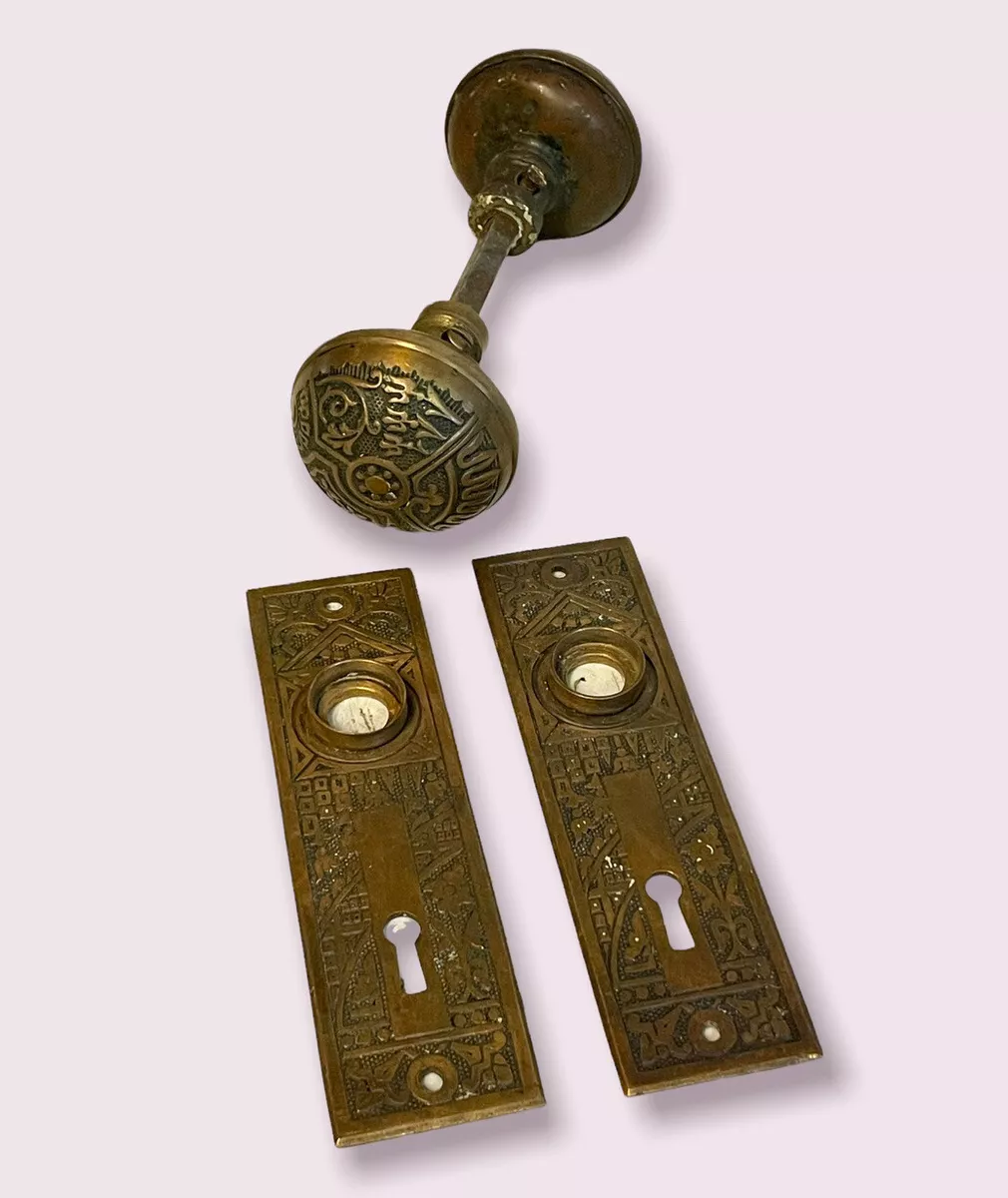 ANTIQUE CEYLON CORBIN EASTLAKE VICTORIAN BRASS DOMED DOOR KNOB SET + PLATES  | eBay