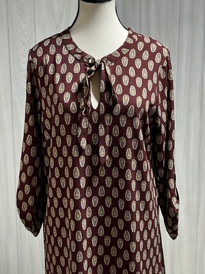 Bobeau Garnet Cream Paisley Print Shift Dress Fully Lined Womens - Main Image