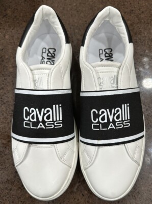 Women s Cavalli Class Leather Sneakers White/Black  Size 38