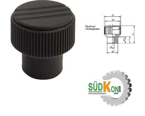 Thermoplast-Zylinderknopf, schwarz, Durchmesser 26mm, M10