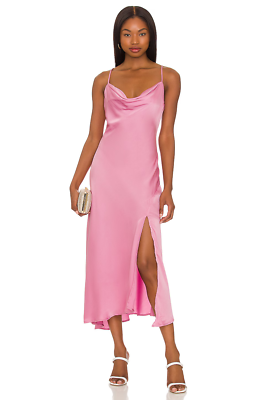 $98 Astr The Label Pink Satin Cowl Neck Gaia Midi Slip Dress XS NEW A514 |  eBay