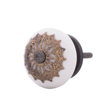 Antik Design Weiss & Messing Keramik Möbelknöpfe Griffe Knauf Möbelknopf Ad20-29