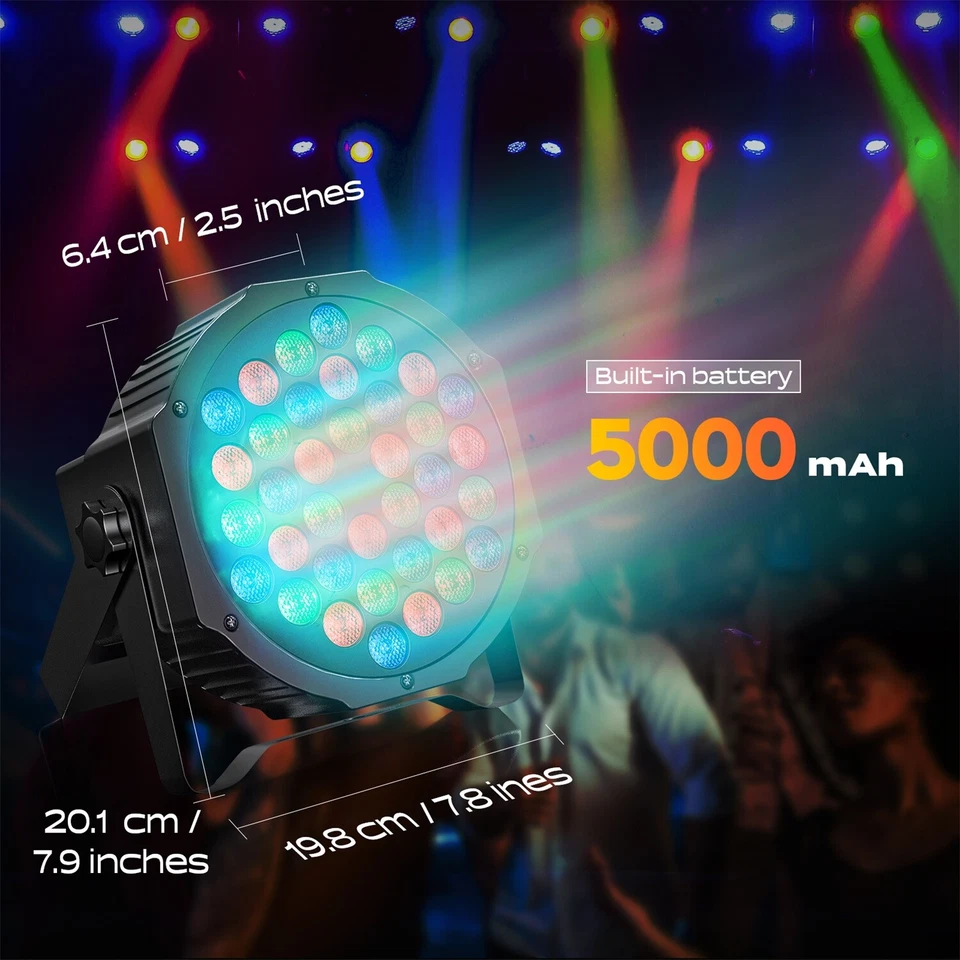 10PCS Rechargeable Par Lights 36W RGB Battery Wireless LED DJ Uplights w/Remote - Image 3 of 4