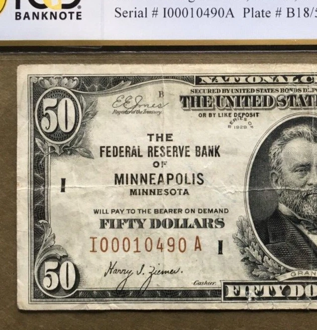 1929 $50 FRBN ~ MINNEAPOLIS ~ FR 1880-I [] PCGS30  Ser# I  00010490 A - Image 3 of 3