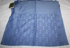 NWT GUCCI Blue Periwinkle Jacquard GG Wool Silk Scarf Unisex
