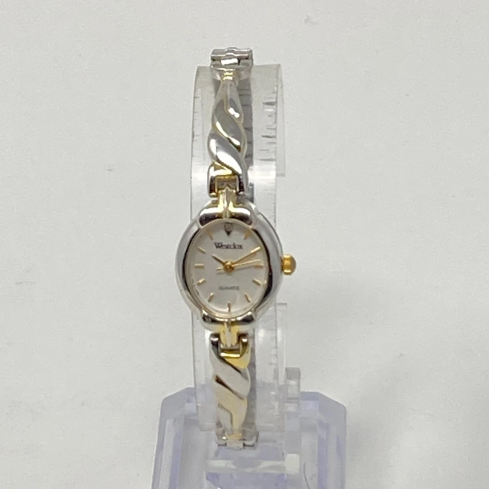 Reloj Westclox Mujer 18mm Plata Oro Dos Tonos Ovalado Banda Elástica Batería Nueva 6" Foto 3 de 4