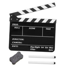 Film Slate Clapper Board, Acrylic Black Movie Directors Clapboard 9.6 x 11.7