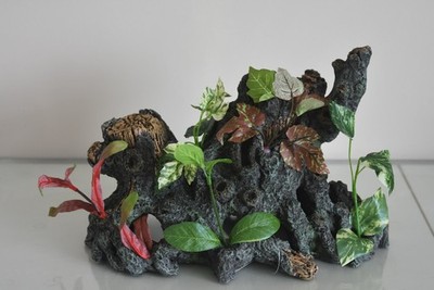 Aquarium großer detaillierter Wurzelstumpf & Pflanzen 30 x 20 x 17 cm Stamm zum räumen