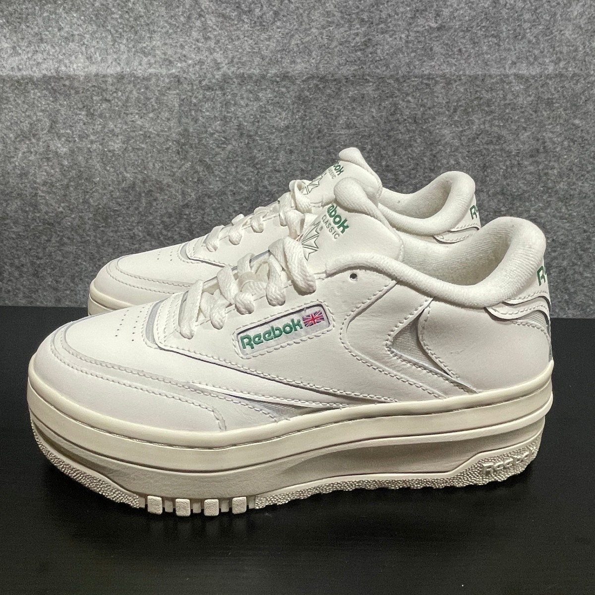 Reebok Club C Extra Platform Sneakers Womens 7 Chalk Green Leather