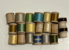 Wooden Thread Spools lot of 22 SMALL vintage sewing some full/empty/partial