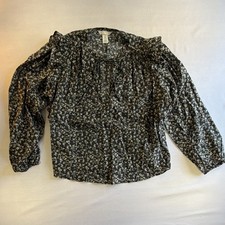 H&M Womens Floral Tie Neck Woven Ruffle Blous...