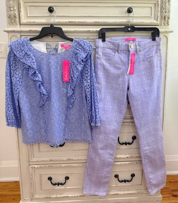 Lily Pulitzer NWT Lavender Lace- Med. Checked Pants (6) Outfit  