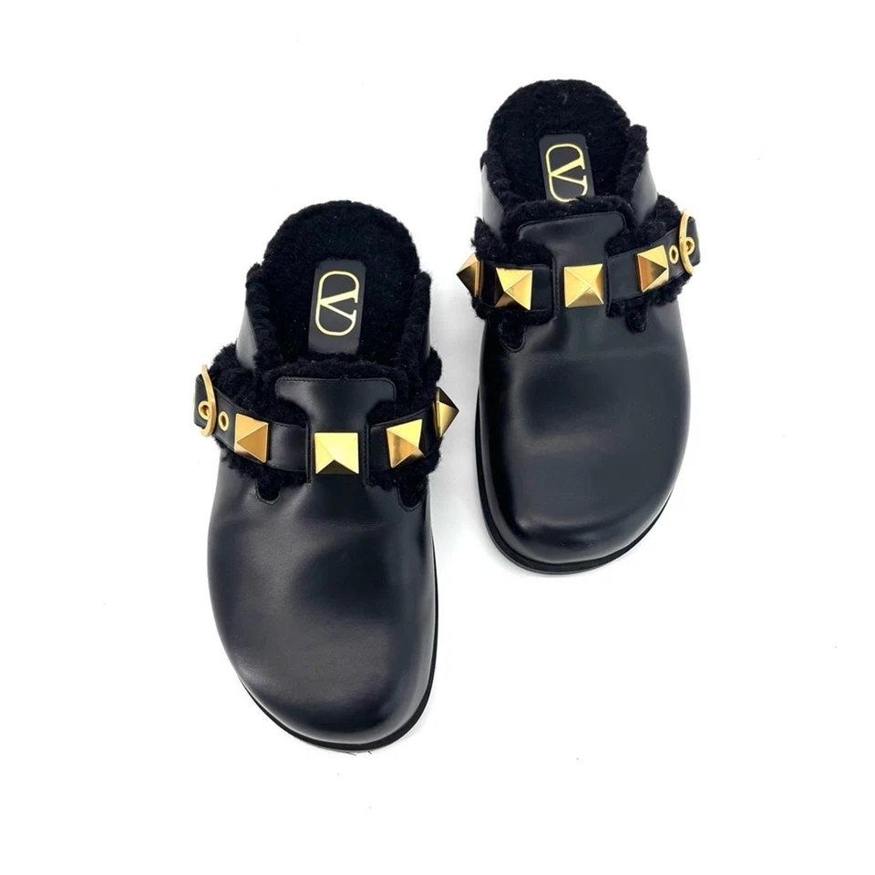 Valentino Garavani Stud Romana Piel de Oveja Forrado Sabot Sin Cordones Mulas Toboganes 38 Foto 3 de 4