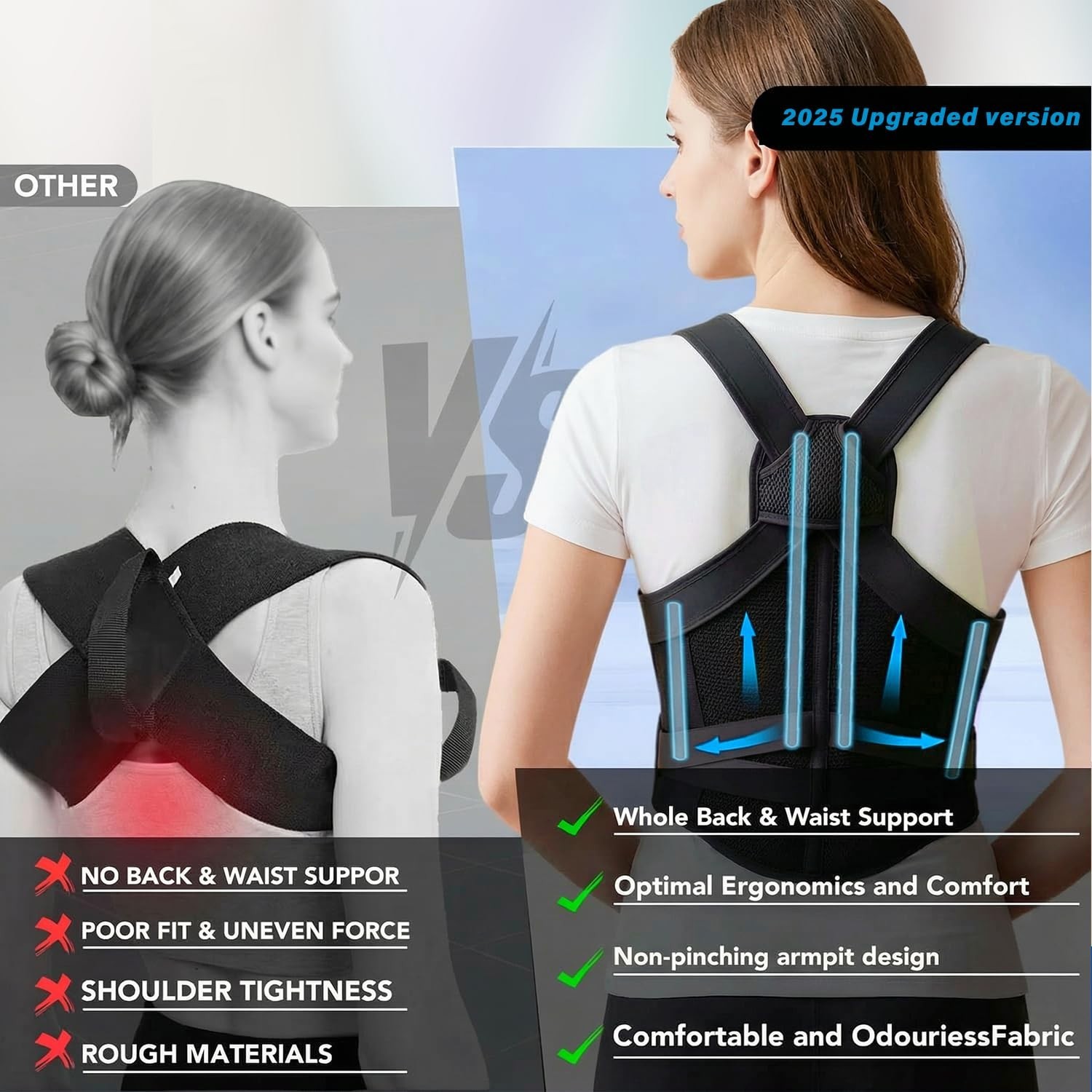 Full Back Support Brace Medium Adjustable Posture Corrector for Discomfort