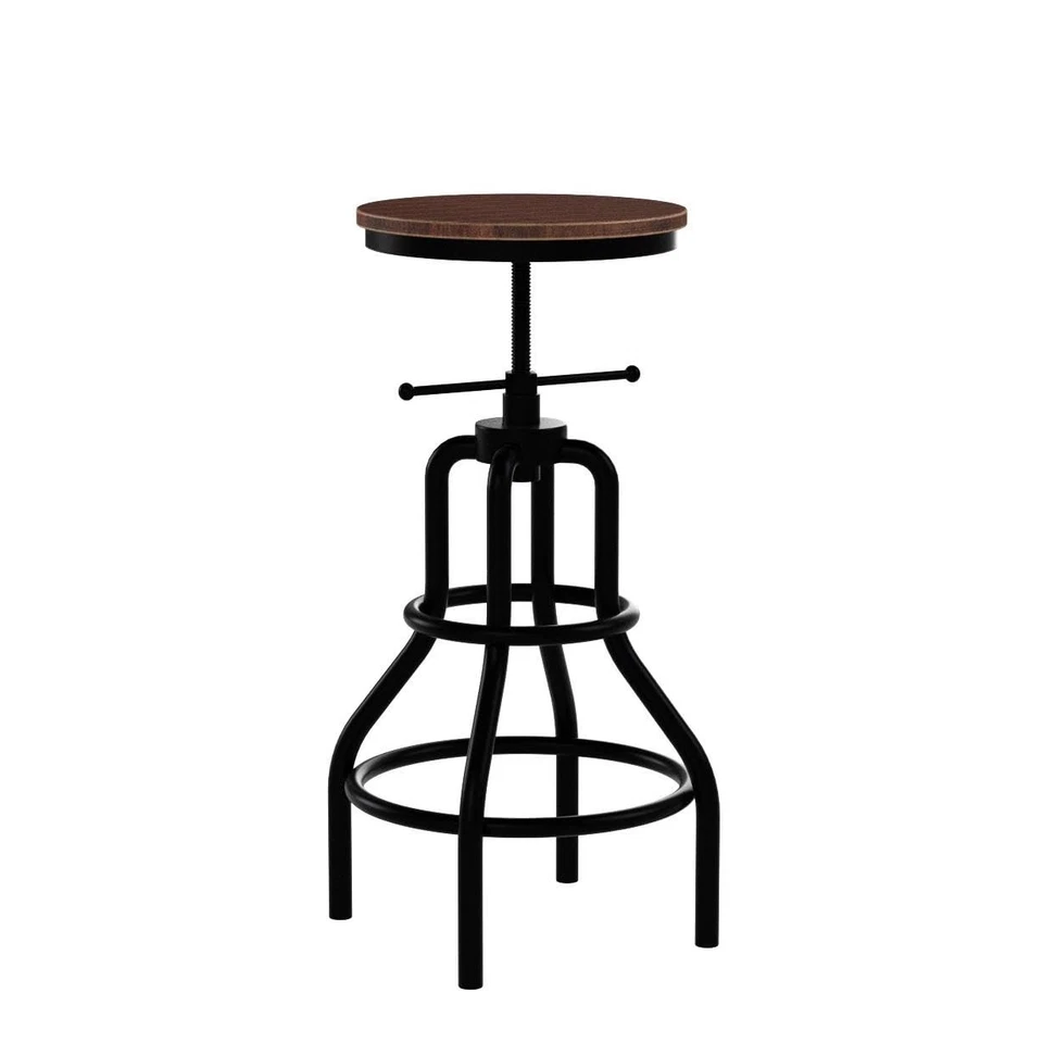 Vintage Industrial Bar Stool-Rustic Swivel Barstools-Round Wood Metal Base-Ki... - Image 4 of 4