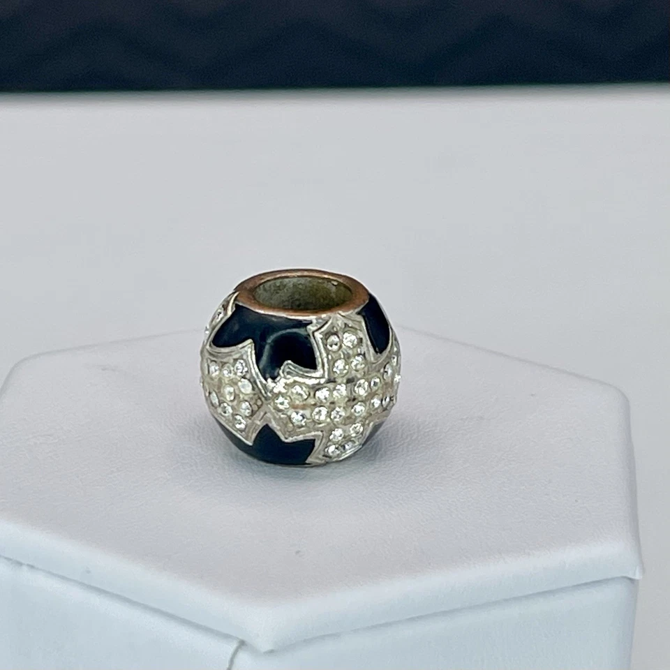 Brighton Dazzle Cross Spacer Bead Silver Tone Black Enamel with Crystals Charm - Image 3 of 4