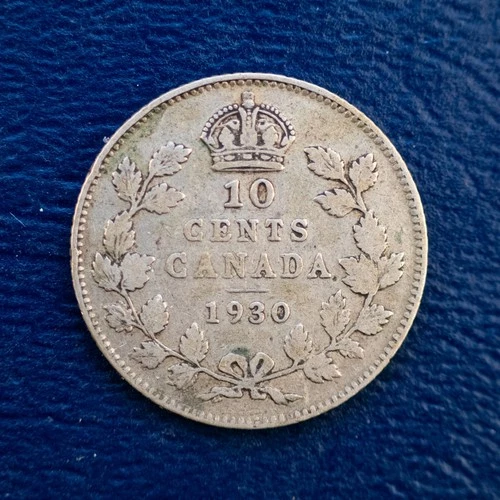 1930 Canada Silver 10 Cents, KM #23a, VG Condition, George V Canadian Dime L87