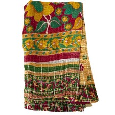 Handmade Kantha Throw Blanket 100 Cotton Floral Patchwork Quilt 50x80 India