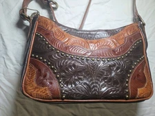 American West Women's Tooled Shoulder Bag Genuine Leather/Cowhide Purse Handbag