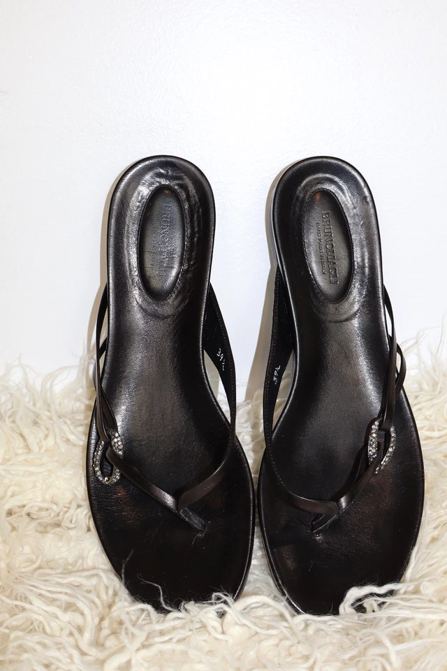 BRUNO MAGLI Leather Flat Embellished Rhinestone Sandals  Shoes EU 39.5 US 9.5 - Image 3 of 4