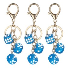 3pcs Lucky Dice Keychain Charm, Resin Dice Keyring with 3 Pendants, Light Blue