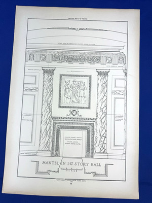 1925 Steel Plate Print, The University Club, Mantel in 1st Story - Architectural