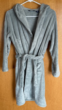 Lands End Unisex Size 12 Youth Fleece Hooded Bathrobe Soft Fuzzy Blue
