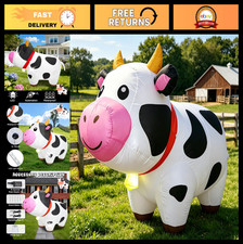 6FT Inflatable Cow Yard Decoration with LED Lights - Cute Milk Cow for Garden Pa