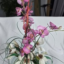 Artificial Orchid Flower Arrangement — Glass Bowl