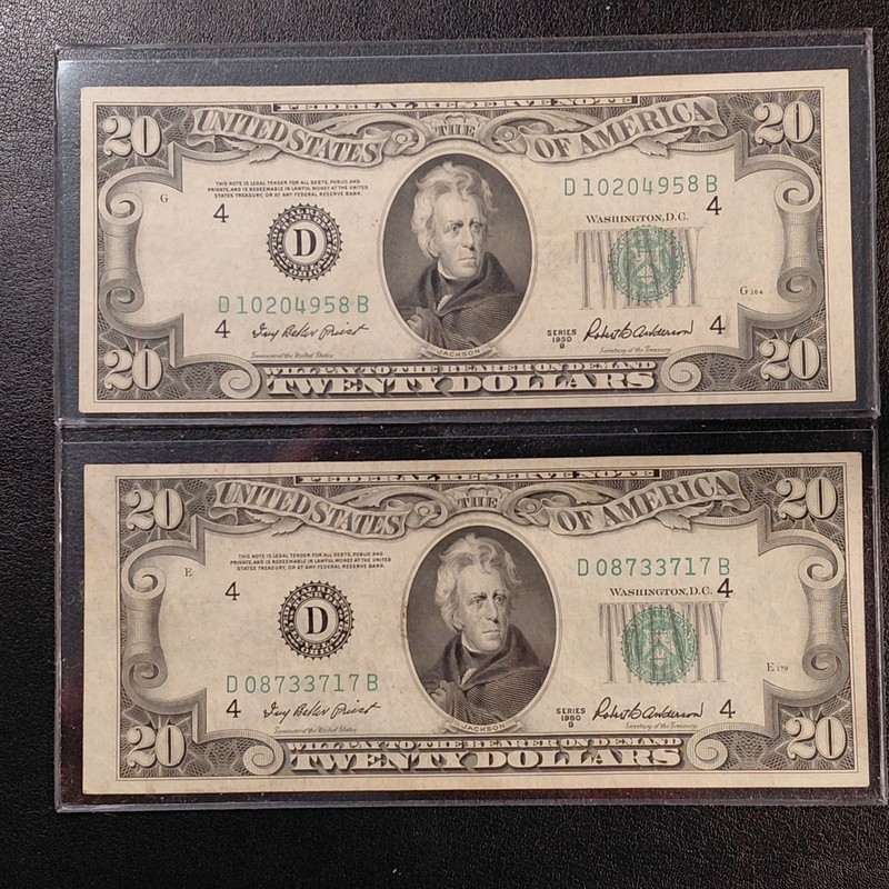 1950 B (Two)  $20  (Twenty) Dollar  Federal Reserve Banknotes - Cleveland, OH