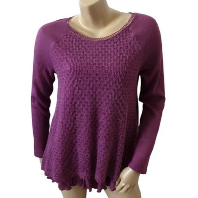 Cupio Sweater Womens M Purple Textured Knit Long Sleeve Sequined Ruffle Hem