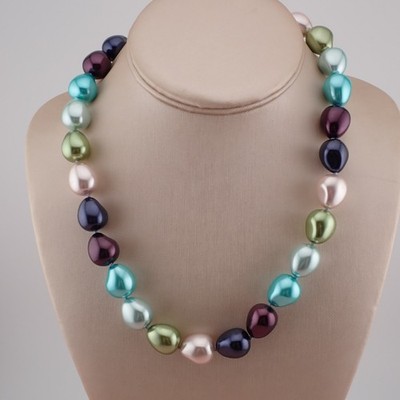 Vintage Easter Egg Bold Tones Knotted Simulated Pearl 20'' Adjustable Necklace