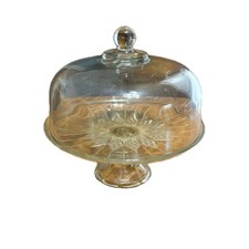 Vintage MCM Round Cake Stand Dome Pedestal Footed Glass Anchor Hocking Canfield