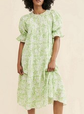 dRA Victoria Midi Dress Tiered Green Floral Half Puff Sleeve Size S