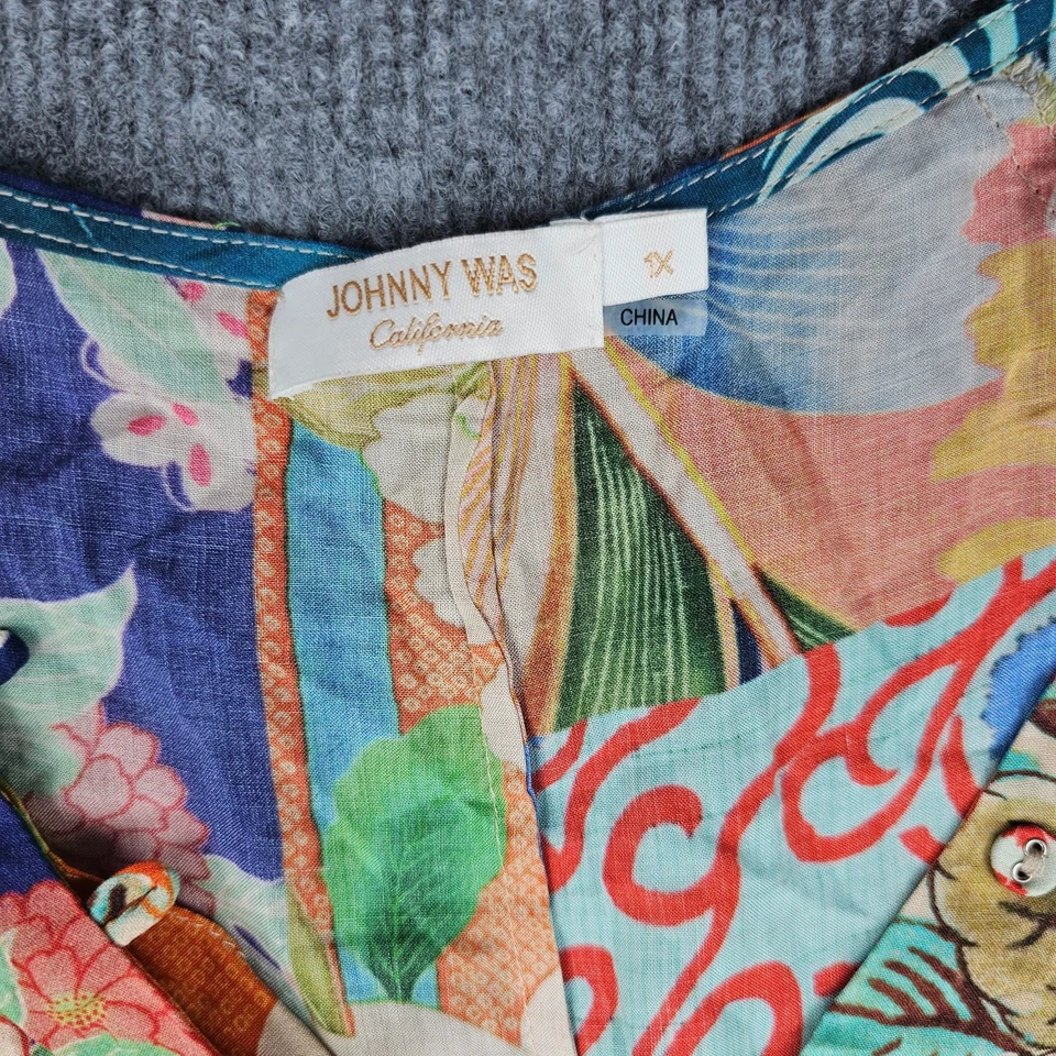 Maxi Vestido Johnny Was Gracie Para Mujer 1X Boho Retazos Floral Encubrimiento Costero Foto 4 de 4