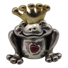 Miniature Silver Metal Frog Prince Heart Gold Crown