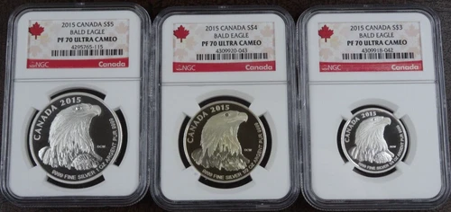 2015 Canada Bald Eagle 3 Coin Set NGC PF 70 Silver 1, 1/2, & 1/4 Oz .9999