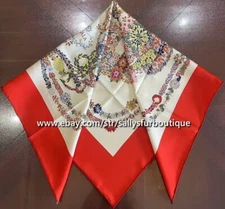 2025 Sallys 18 Momme Twill Silk Wrap Scarf Saddle Floral Print Square Shawl 35"