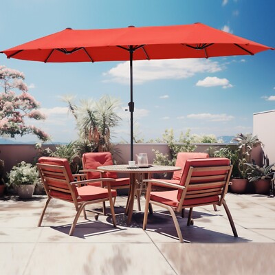 ebay uk patio umbrellas PHI VILLA 4M×2M Outdoor Sunshade Patio Umbrella Parasol Twin Large w/ Crank  Tilt